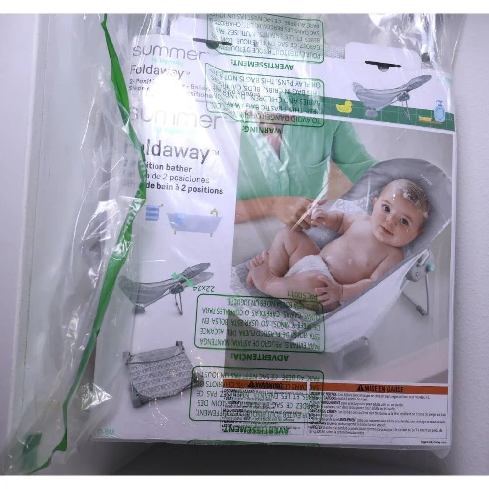 Ingenuity Foldaway 2-Position Baby Bath Seat Bather Gray 0-6 Months 20 lb